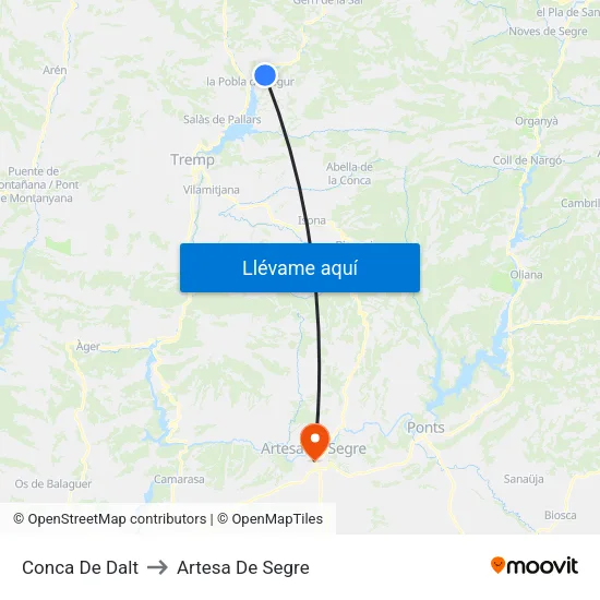 Conca De Dalt to Artesa De Segre map
