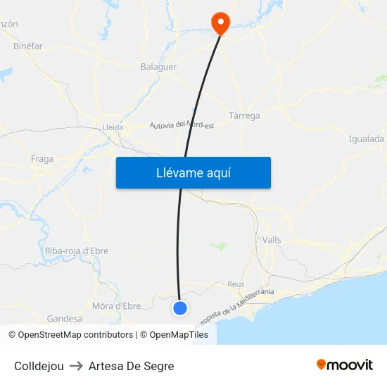 Colldejou to Artesa De Segre map