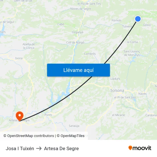 Josa I Tuixén to Artesa De Segre map