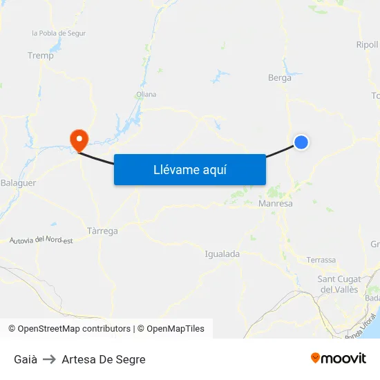 Gaià to Artesa De Segre map