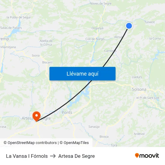 La Vansa I Fórnols to Artesa De Segre map