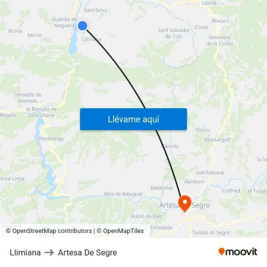 Llimiana to Artesa De Segre map