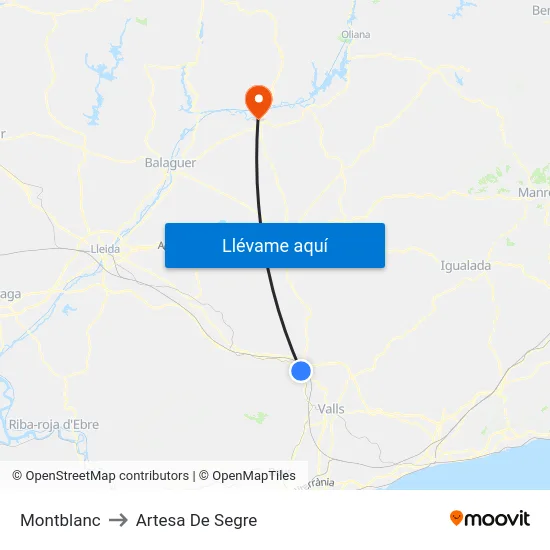 Montblanc to Artesa De Segre map