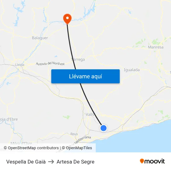 Vespella De Gaià to Artesa De Segre map