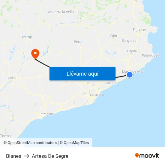 Blanes to Artesa De Segre map