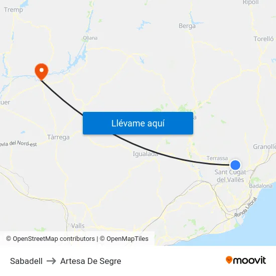 Sabadell to Artesa De Segre map