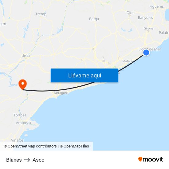 Blanes to Ascó map