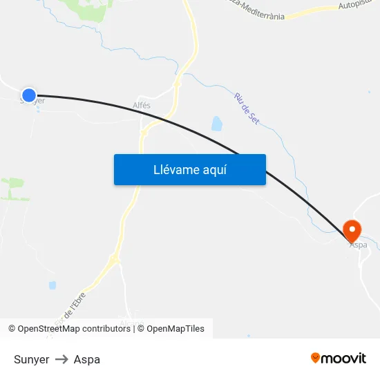 Sunyer to Aspa map