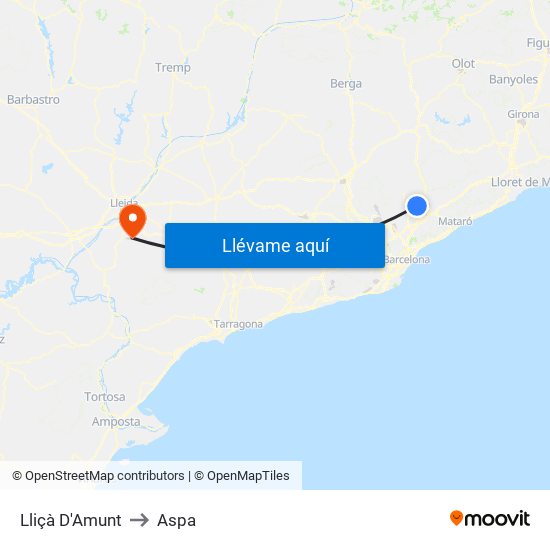 Lliçà D'Amunt to Aspa map