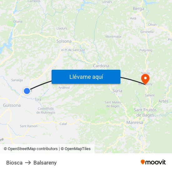 Biosca to Balsareny map