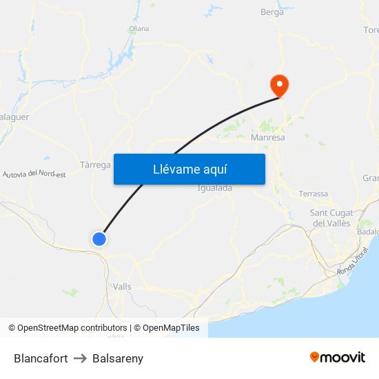 Blancafort to Balsareny map