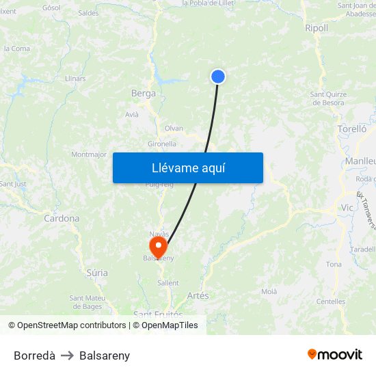 Borredà to Balsareny map