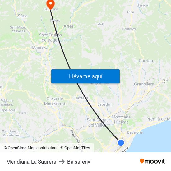 Meridiana-La Sagrera to Balsareny map