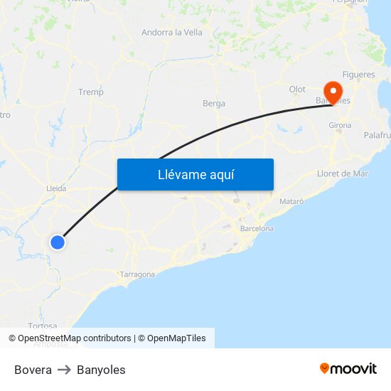 Bovera to Banyoles map