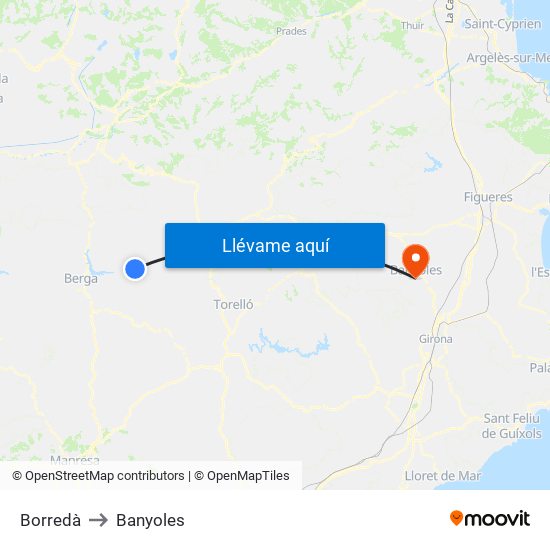 Borredà to Banyoles map