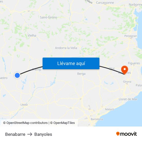 Benabarre to Banyoles map