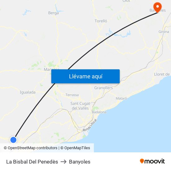 La Bisbal Del Penedès to Banyoles map