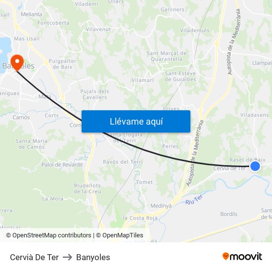 Cervià De Ter to Banyoles map