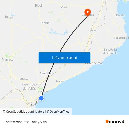 Barcelona to Banyoles map
