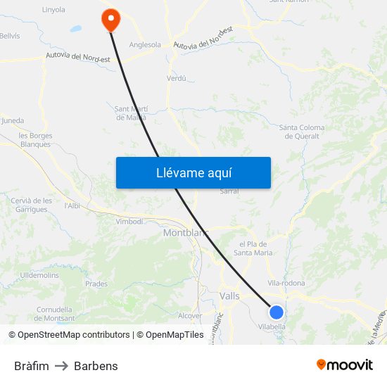Bràfim to Barbens map