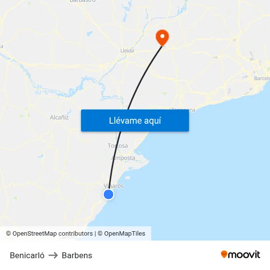 Benicarló to Barbens map