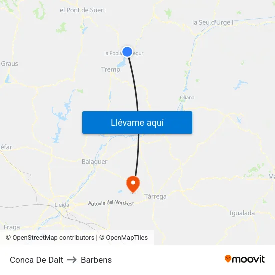 Conca De Dalt to Barbens map