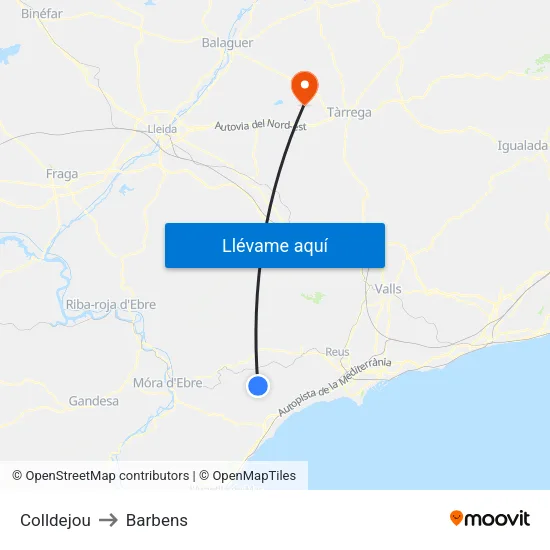 Colldejou to Barbens map