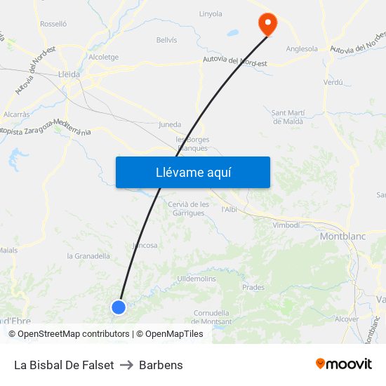 La Bisbal De Falset to Barbens map