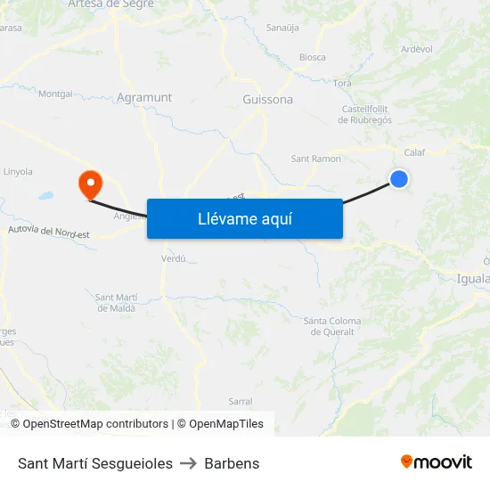 Sant Martí Sesgueioles to Barbens map