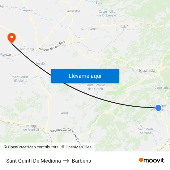 Sant Quintí De Mediona to Barbens map
