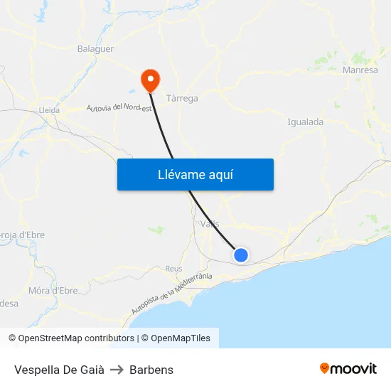 Vespella De Gaià to Barbens map