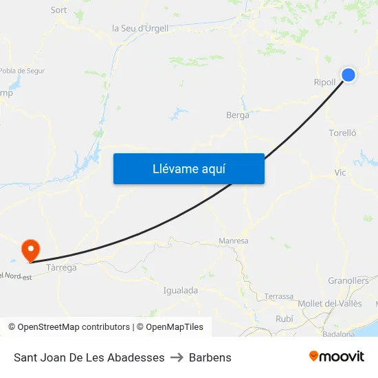 Sant Joan De Les Abadesses to Barbens map