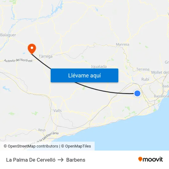 La Palma De Cervelló to Barbens map