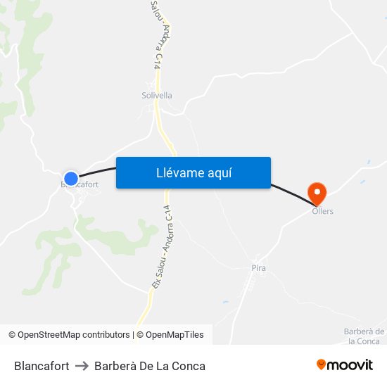 Blancafort to Barberà De La Conca map