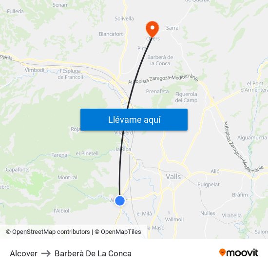 Alcover to Barberà De La Conca map