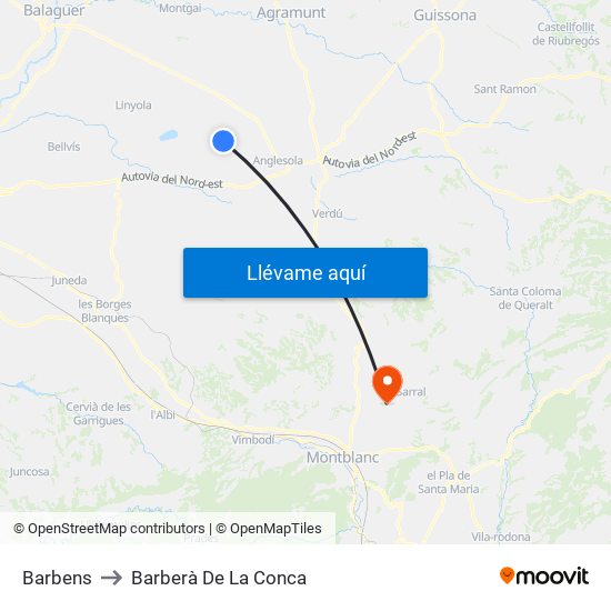 Barbens to Barberà De La Conca map