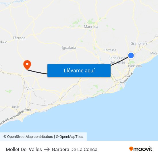 Mollet Del Vallès to Barberà De La Conca map