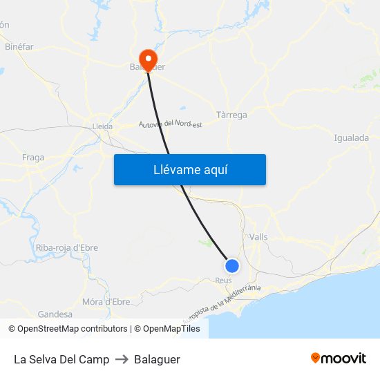 La Selva Del Camp to Balaguer map