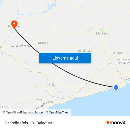 Castelldefels to Balaguer map