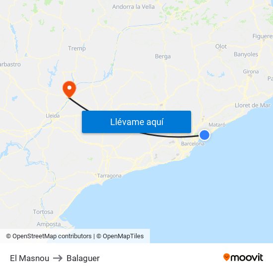 El Masnou to Balaguer map