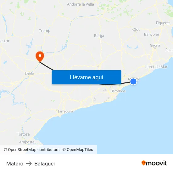 Mataró to Balaguer map
