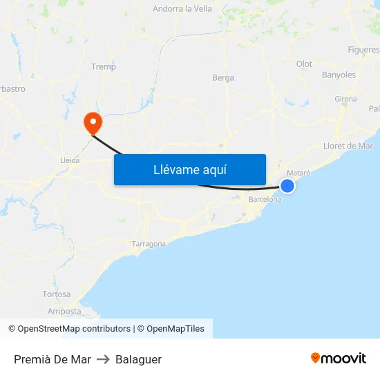 Premià De Mar to Balaguer map