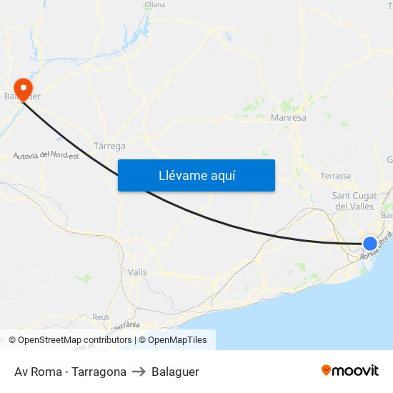 Av Roma - Tarragona to Balaguer map