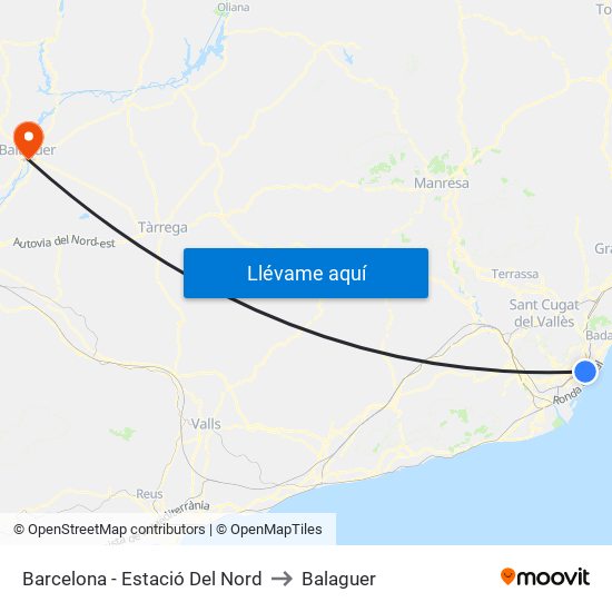 Barcelona - Estació Del Nord to Balaguer map