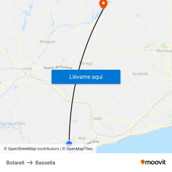 Botarell to Bassella map