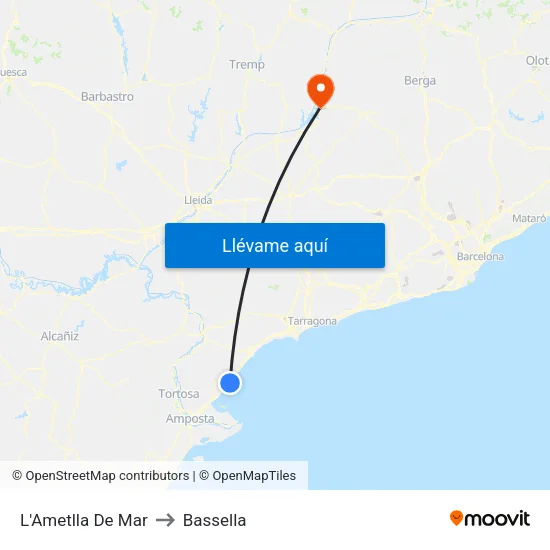 L'Ametlla De Mar to Bassella map