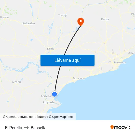 El Perelló to Bassella map