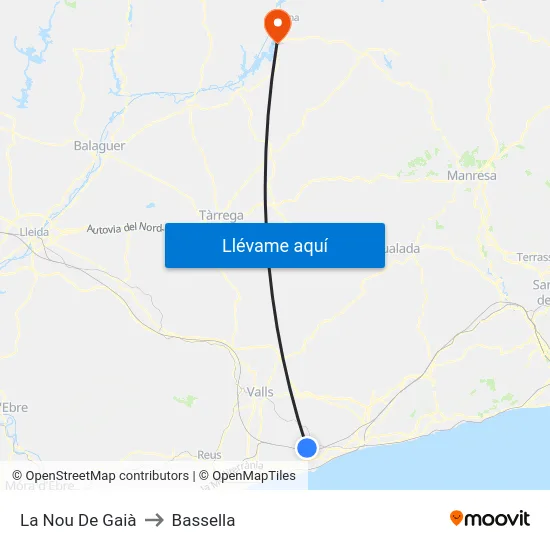 La Nou De Gaià to Bassella map