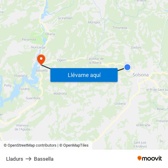 Lladurs to Bassella map