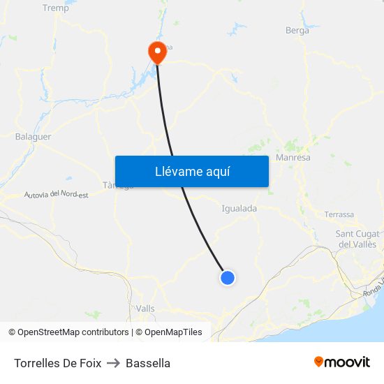 Torrelles De Foix to Bassella map